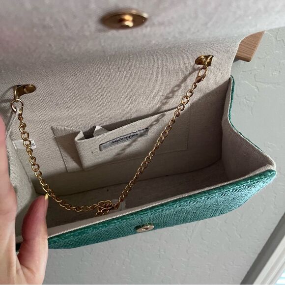 Haute Hippie Straw Flowers Bamboo Handle Satchel Shoulder Crossbody Chain OS - Picture 7 of 9